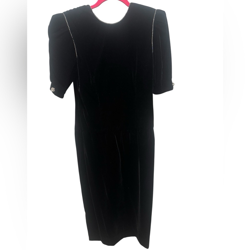 A.J. BARI Vintage 80’s Black Velvet Midi Dress with Rhinestone Trim